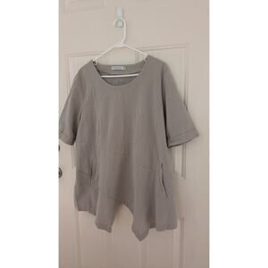 Misslook Grey/Tan Asymmetrical Tunic with Pockets, XL , Cotton/Polyester, Hippie